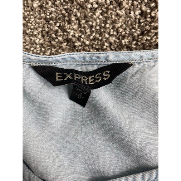 Express Light Blue Chambray Sleeveless Tank Top with Open Back Detail Size Small - Picture 3 of 5